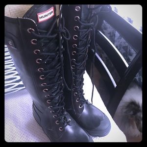 Hunter Black Lace up Rain boots